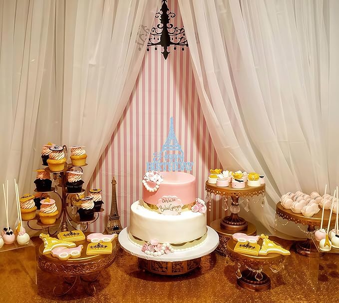 Eiffel Rower Birthday Cake Topper - Light Blue Glitter Eiffel Rower Theme Birthday Party Cake Decoration Supply - Boy or Girl Architecture Theme Party Cake Decor Photo Prop