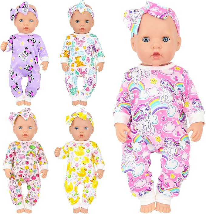 K.T. Fancy 5 Sets Baby Doll Accessories and Baby Doll Clothes with Butterfly Headbands for 14-18 Inch Dolls,10 Pcs in Total