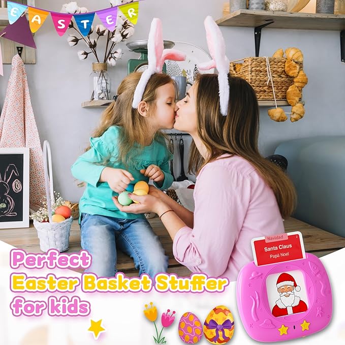 HOMESTEC Toddler Talking Flash Cards with American Accent and 288 Sight Words for Speech Therapy Learning Montessori Sensory Play for Boys and Girls Ages 3 to 6 Easter Basket Stuffer (Pink)