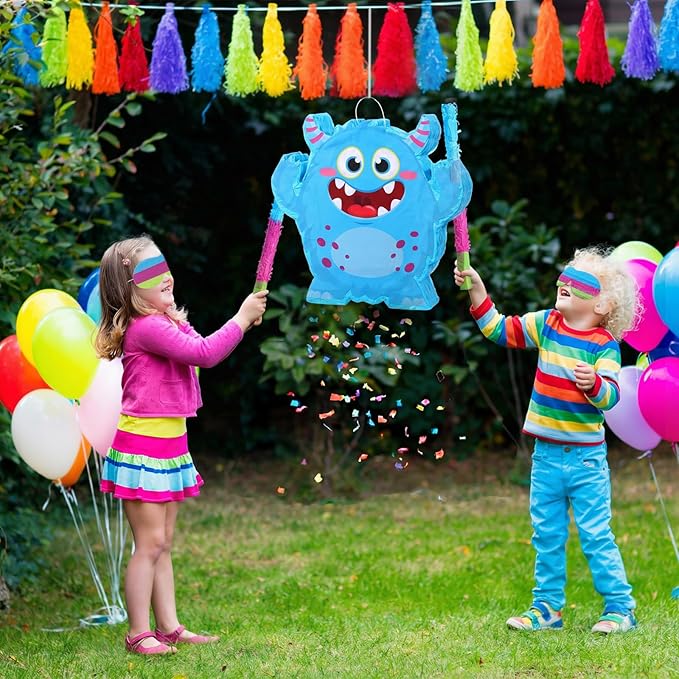 Little Monster Themed Piñata Birthday Party Decorations Cartoon Piñata with Stick Blindfold for Valentine Day Wedding Baby Shower Anniversary Party Decorations Centerpiece Photo Prop