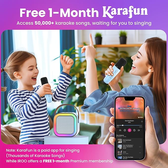 Mini Karaoke Machine for Kids, 2026 TOP Toys Birthday Gifts Ideas for Girls Ages 4, 5, 6, 7, 8, 9, 10, 12+ Years Old, Portable MP3 Player with 2 Wireless Mics for Family Home Party
