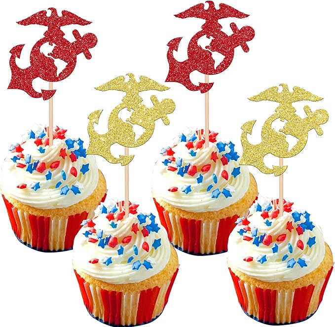 24 Pack Military Themed Cupcake Toppers Navy Bound Cupcake Picks Navy Bound Themed Cupcake Decorations Welcome Ceremony Army Birthday Party Cake Decorations Supplies Red Gold