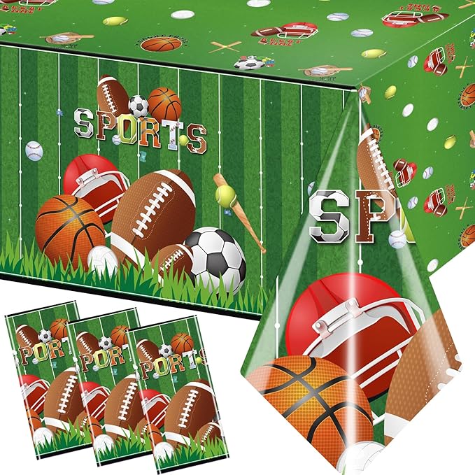 Sports Theme Birthday Party Supplies,3pcs Sports Plastic Tablecloths Disposable All Star Table Covers Soccer Basketball Baseball Football Theme Table Cloth Decoration