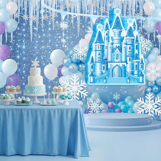 Princess Castle Piñata Blue Princess Birthday Party Supplies Blue Castle Piñata Set with Stick and Blindfold for Girls Kids Magical Wonderland Birthday Party Game Decorations Supplies