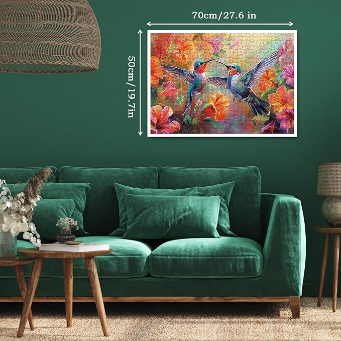 Bird Hummingbird Flower Puzzles for Adults 1000 Pieces, Plant Floral Spring Jigsaw Puzzles, Art Nature Colorful Puzzles