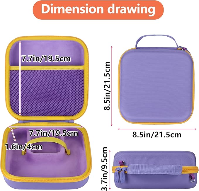 Storage Case Compatible with YOTO Mini + Headphones Kids Audio Player Travel Device Stories Music Podcast Radio Speaker (Purple + Yellow Zipper)