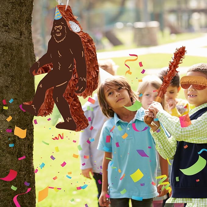 Sasquatch Piñata 3D Gorilla Birthday Decoration with a Blindfold and Bat for Gift Holiday Piñata Party Baby Shower Supplies