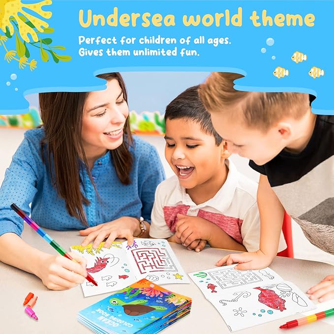 BenLouis 24 Pcs Under the Sea Mini Coloring Books Kids Ocean Animals Party Favors Small Activity Books Bulk for Kids Mermaid Fish Birthday Birthday Goodie Bags Stuffers Return Gifts Classroom Travel