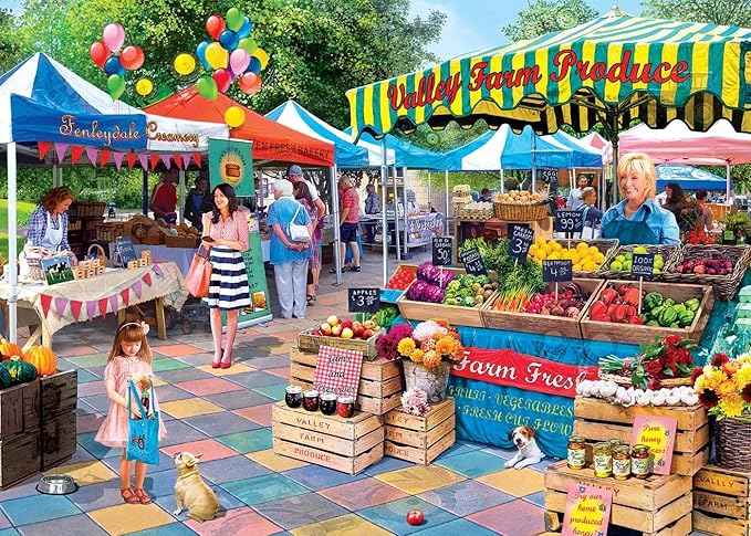 MasterPieces - 500 Piece Jigsaw Puzzle, Glows in the Dark, Hidden Images, Corner Market, Fun for Adults, Family, Kids, 15" x 21"