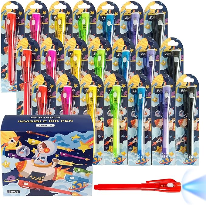 28 Pack Upgraded Invisible Ink Spy Pen with UV Light, Magic Marker for Secret Messages Birthday Party Easter Egg Hunt Halloween Goodie Bags Stocking Stuffers Valentine's Day Gifts for Kids Ages 3+