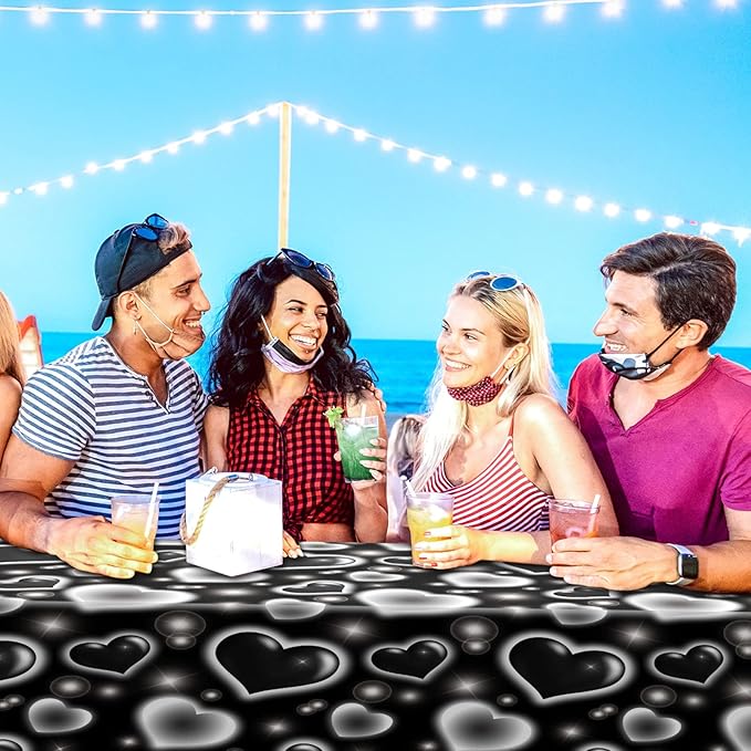 Tudomro 3 Pack 2000s Tablecloth Decoration 54 x 108 Inches Cholo Party Table Cover Y2k Party Decoration Heart Disposable Kpop Table Cloth for Birthday Supplies(Black)
