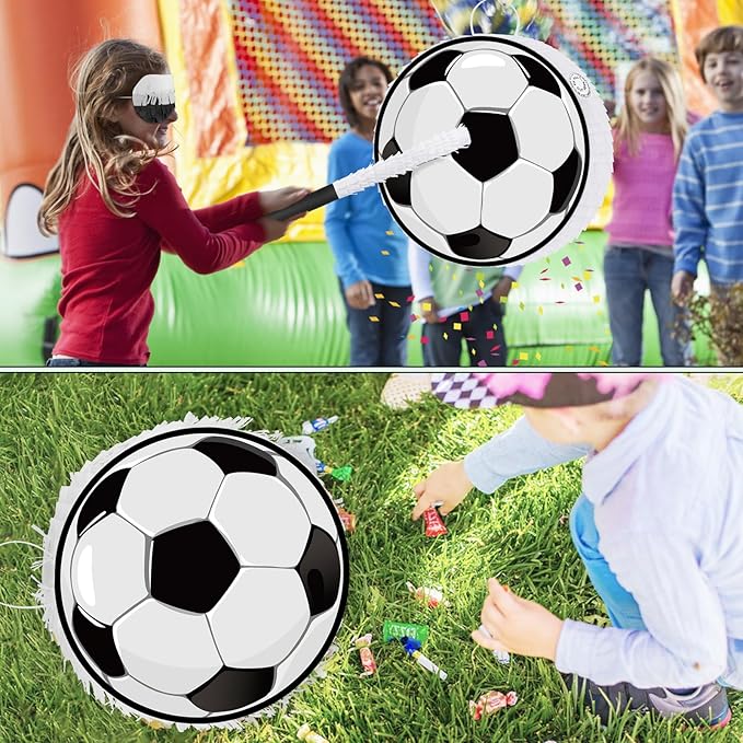 Hooqict Soccer Ball Pinata with Blindfold and Bat Stick Soccer Birthday Party Decorations for Kids Boys Men Sports Themed Party Supplies School Classroom Activities