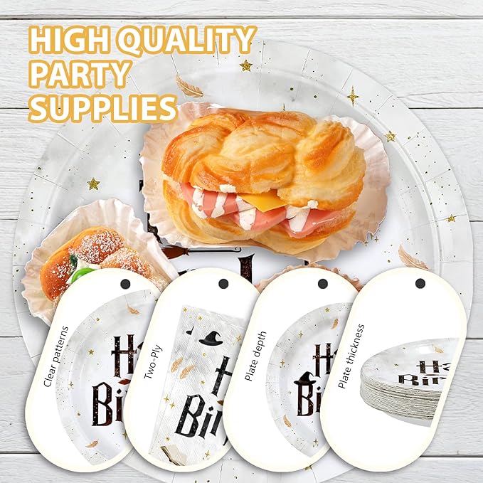 200 PCS Magical Wizard Party Supplies Happy Birthday Plates and Napkins Disposable Magic Theme Tableware Set for Kids Birthday Holiday Decorations, Serves 24