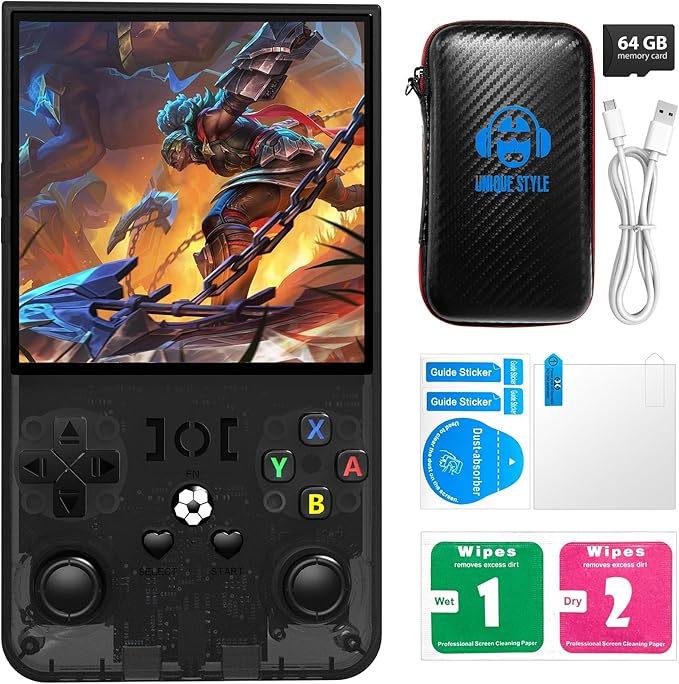 R36MAX Retro Game Console, Support 18,000+ Classic Games, 4.0-Inch IPS Display, 720x720 Resolution, 4000mah Battery, with Portable Case (Black 52GB)