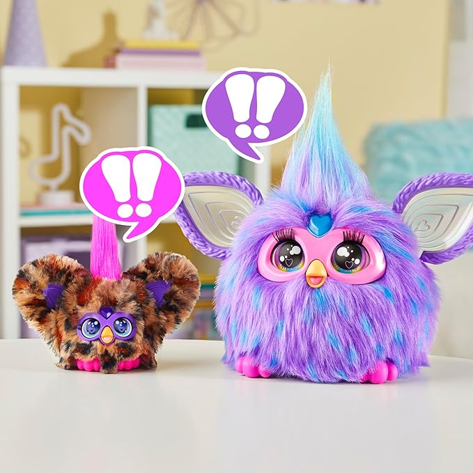 Furby Furblets Chee-Chee Mini Friend, Electronic Plush Toys for Girls & Boys, Cheetah Print, Speaks Furbish & Plays Music, Series 5, Back to School Gifts, Ages 6+