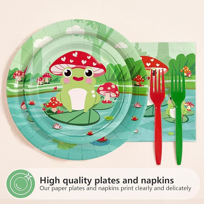 96Pcs Frog Party Supplies Frog Birthday Plates and Napkins Green Animals Tableware Set for Kids Boy Girl Fairy Tale Prince Theme Frogs Birthday Baby Shower Party Supplies，Serves 24