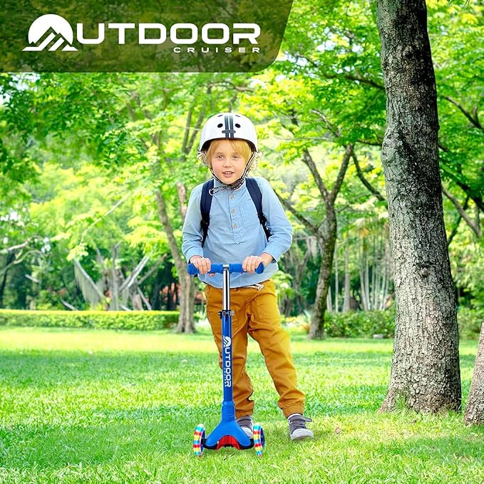 Outdoor Cruiser 3-Wheel Kids Scooter – with Lean-to-Steer Technology, Wide Deck, Led Lighted Wheel, 4-Level Adjustable Height T-bar Handle, Support Kids Up to 150 Lbs, for Boys & Girls Ages 3-8, Blue