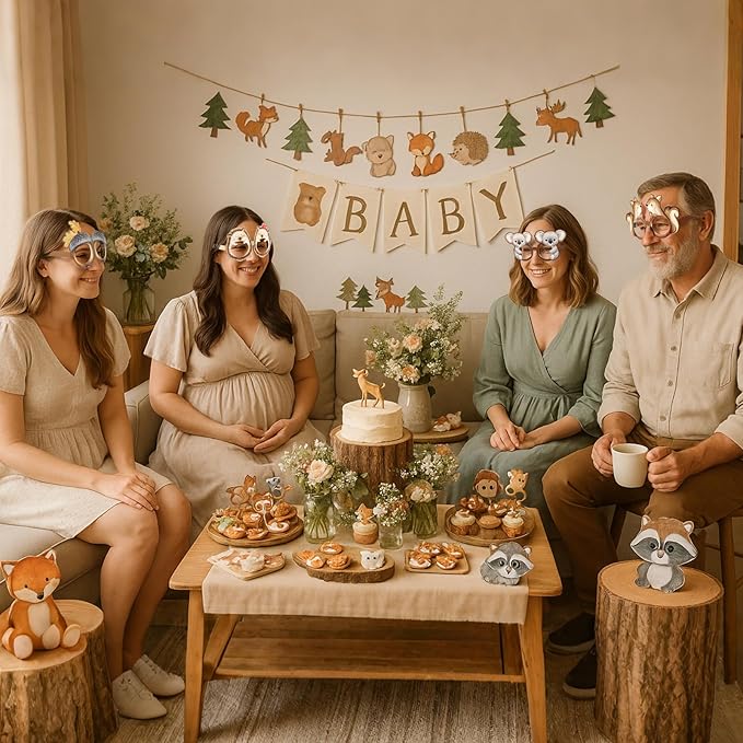 Pajean 32 Pcs Woodland Animal Decorations Eyeglasses Wild One Camping Forest Theme Photo Booth Props Paper Glasses for Woodland Creatures Birthday Baby Shower Camping Party Decor Favors Supplies