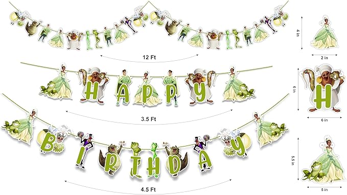 "The Princss and the Frog Theme Birthday Party Supplies – Cartoon Inspired Decorations for Girls – Happy Birthday Banner, Cake Topper, Garland, Cupcake Toppers – Magical Princss Theme Party Décor "