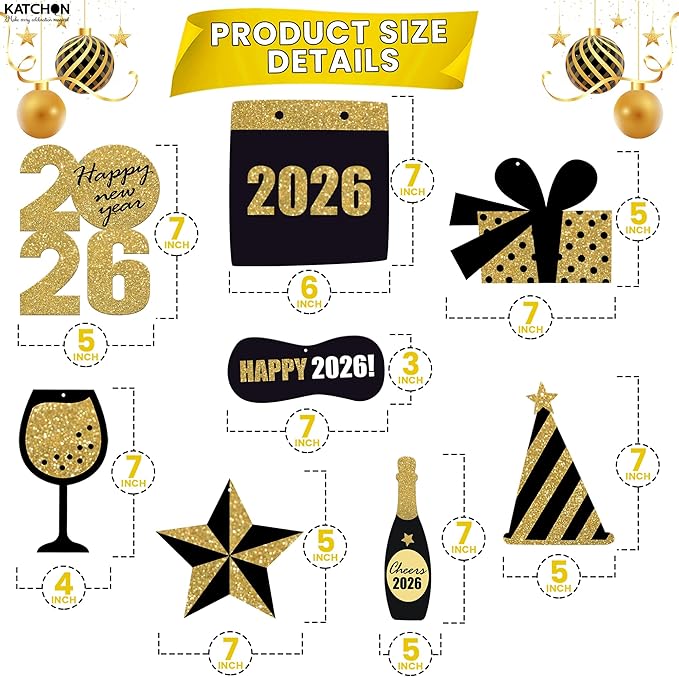 KatchOn, Happy New Year Hanging Swirls - Pack of 30, No DIY | Ceiling Decorations, New Years Eve Party Supplies 2026 | Happy New Year Decorations 2026 | NYE Decorations | New Years Eve Decorations