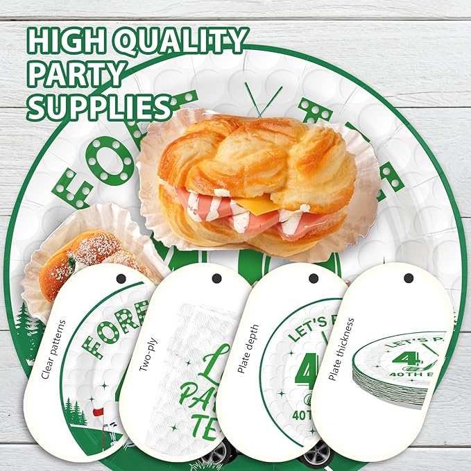 96Pcs Golf 40th Party Decorations for Men Golf 40th Birthday Paper Plates and Napkins Sets Sports Theme Decoration for Golfer Fans Forty 40 Years Old Party Supplies Serve 24