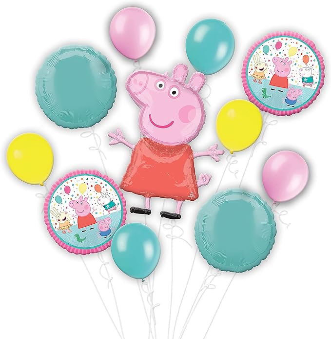 Customizable Peppa Pig Balloon Bouquet featuring Peppa - Choose your Age Number - Party Supplies Bundle, Birthday Decorations, Foil and Latex, Inflate With Helium
