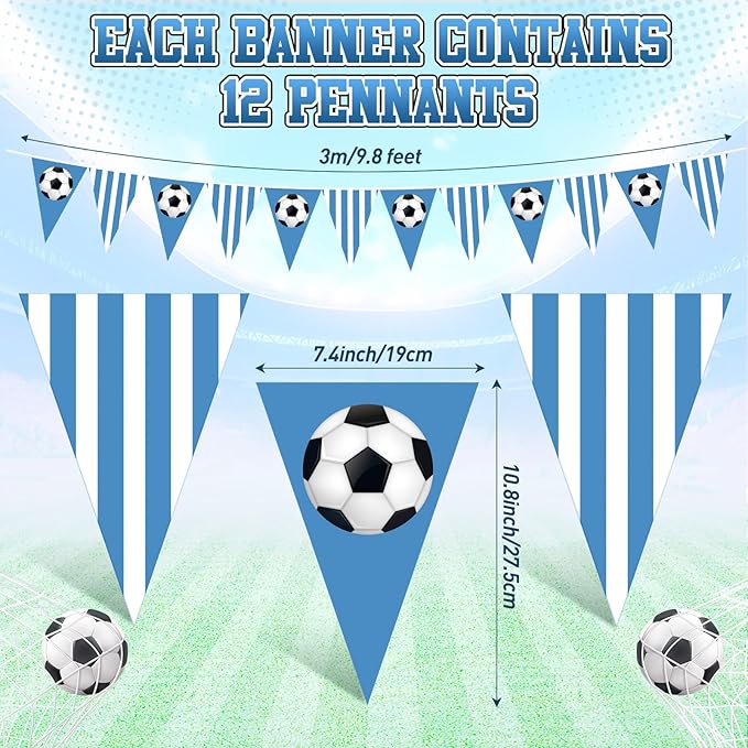 Faccito 5 Pack Blue Soccer Banners Soccer Party Decorations Sports Champion Paper Pennants Blue Hanging Triangle Flags Garland Bunting for Sports Game Fans Outdoor Indoor Birthday Party Supplies