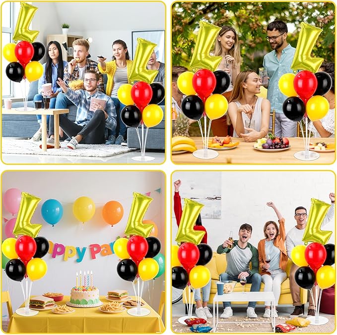 Cartoon Party Balloons Stand Kit 2 Sets With 2 Yellow Lightning Foil Balloons Centerpieces for Tables Video Games Party Red Black Yellow Balloon for Baby Shower Cartoon Game Theme Birthday Decorations