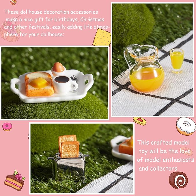 Dollhouse Accessories Decoration 1:12/1:6 Dollhouse Miniature Scene Model Mini Kitchen Accessories Set Scene Breakfast Bulk Pretend Toy DIY Birthday Gift Decor(Juice, Butter, Bread Machine Set)