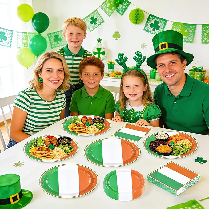 96Pcs St. Patrick's Day Party Supplies Disposable Irish Flag Paper Plates and Napkins Irish Themed Tableware Set for Country Decoration St Patricks Day Brithday Supplies, Serves 24