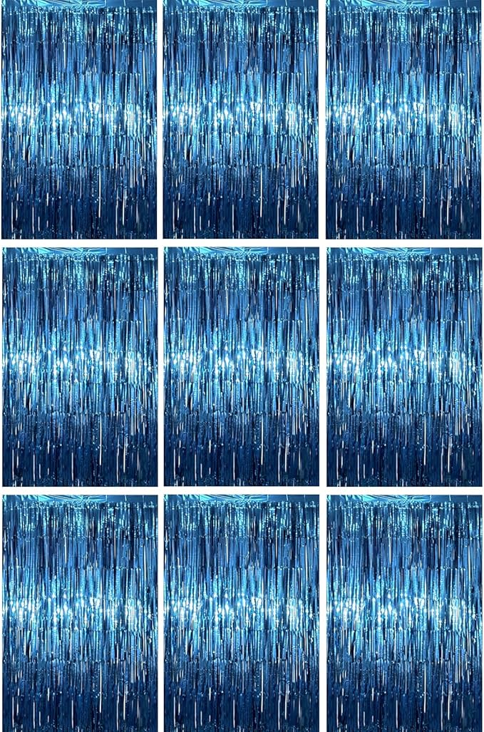 3.3 x 6.6 ft Foil Fringe Backdrop Curtains, Tinsel Streamers Party Decorations, Fringe Backdrop for Birthday, Baby Shower, Gender Reveal, Graduation (9, Retro Blue)