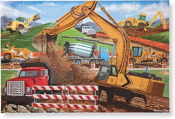Melissa & Doug Building Site Floor Puzzle, 48 pc Jumbo Jigsaw Puzzle, Educational Screen Free Activity for Toddler, Preschoolers and Kids Ages 3+ (2 x 3 Feet) - FSC Certified