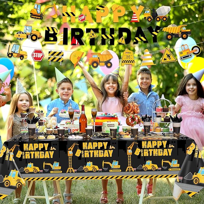 Tiamon 173 Pcs Construction Birthday Party Supplies Serves 24 Include Construction Tablecloth Dump Truck Banners Plates Napkins Tableware Set for 2nd Theme Birthday Party Decoration