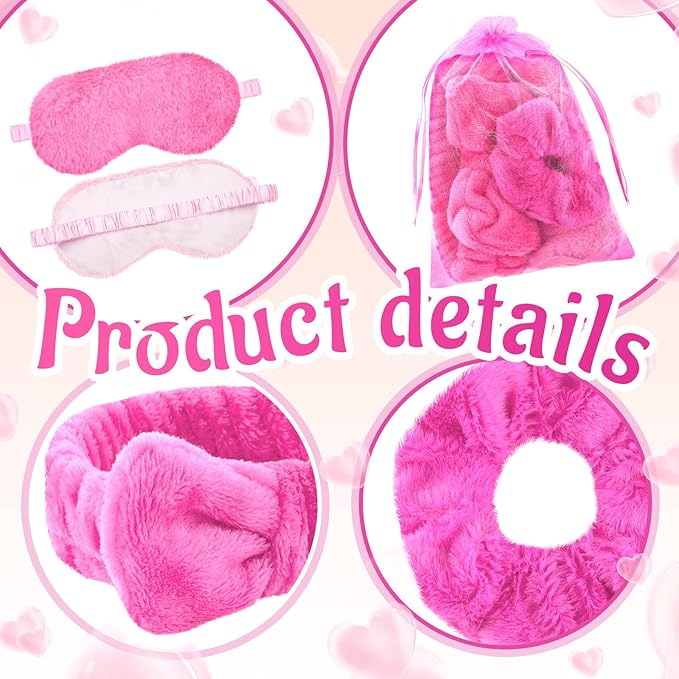 36 Pcs Sleepover Party Supplies for Girl Spa Slumber Birthday Favors Throw Blanket Pillow Eye Mask Headband Scrunchies (Solid Color,Hot Pink)