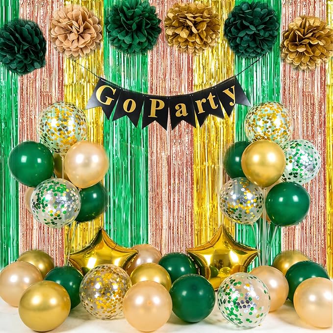 TONIFUL Green Rose Gold Door Streamers,Black and Pink Photo Booth Backdrop Metallic Streamers Foil Fringe Curtain for Birthday,New Year,Graduation,Grad,Baby Shower Party Streamers Decoration