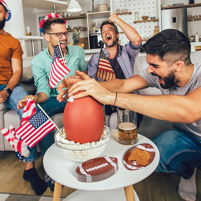 ADXCO 50-Piece Football Shaped Paper Plates - Football Party Supplies for Sports Game Birthday Decoration, 9.4 x 5.9 Inch