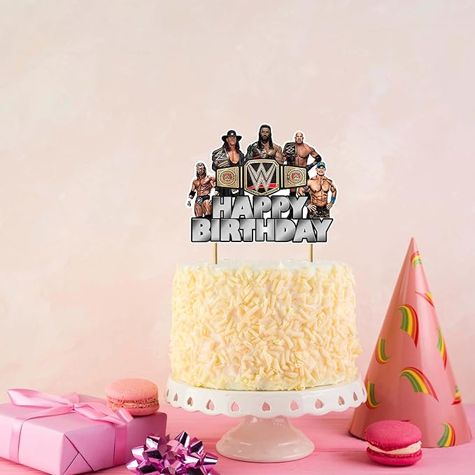 WWWE Happy Birthday Cake Topper – Wrestling Party Supplies for Boys | WWWE Theme Cake Decoration for Birthday Celebrations and Events - Birthdays Decoration Set.