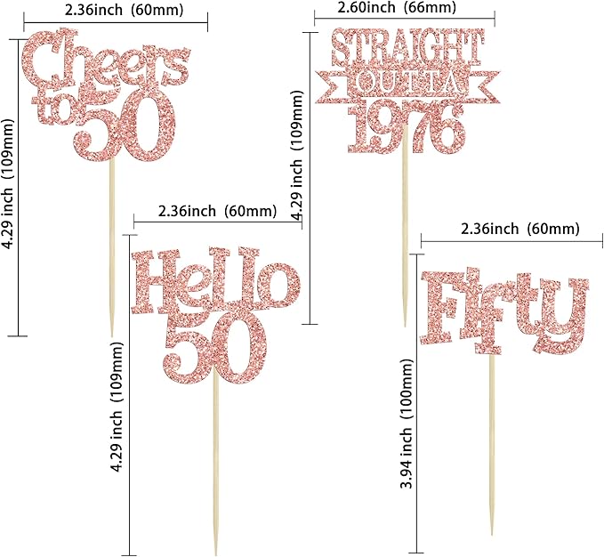 Ephlyn 24Pcs Happy 50th Birthday Cupcake Toppers Glitter Straight Outta 1976 Cupcake Picks Hello 50 Cheers to 50 Years Birthday Cake Decorations for 50th Birthday Anniversary Party Supplies Rose Gold