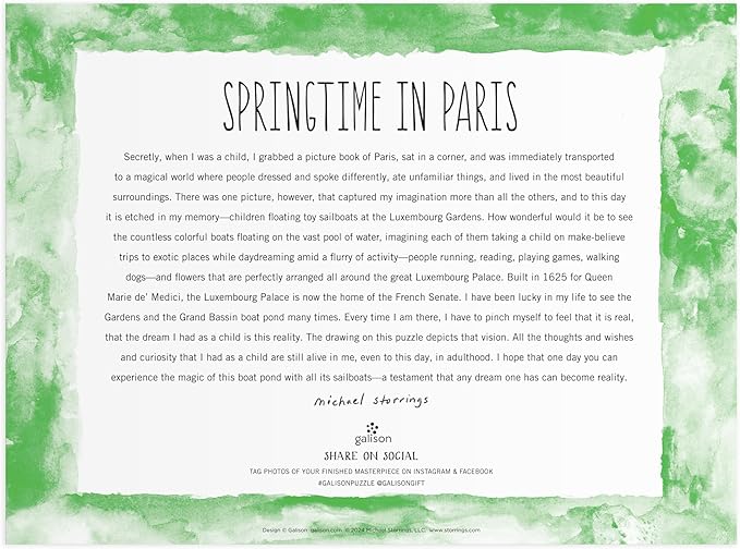 Galison Springtime in Paris – 1000 Piece Michael Storrings Puzzle Featuring The Ornamental Grand Bassin Pond in The Spring