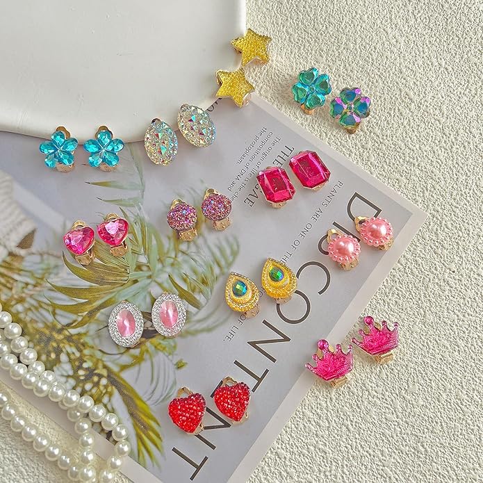 24 Pairs Clip On Earrings Little Girl Party Favor Princess Clip on Earrings Dress Up Pretend Play Earrings for Little Girl Kids Toddlers Jewelry Set