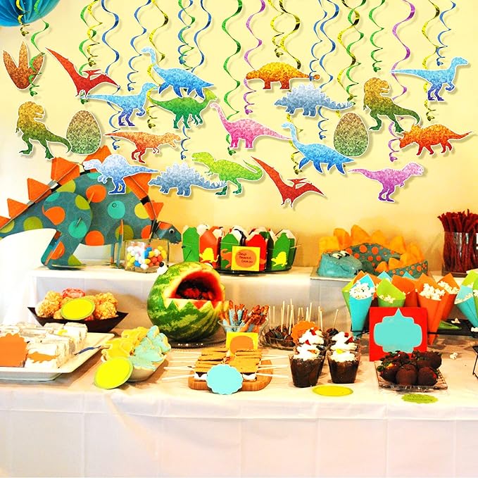 Dinosaur Birthday Party Supplies 30 Pack Watercolor Dino Foil Ceiling Hanging Swirls Streams Garland Banner Party Decor Happy Birthday Decor for Kids Jungle Dinosaur Theme Birthday Party Baby Shower