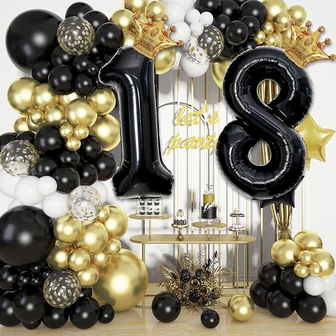 Black 30 Balloon Number with Gold Crown Balloons 40 inch 30 Birthday Balloon for 30th Birthday Party Decorations Supplies Anniversary for Men Women Him her (Foil Mylar Number 30 Balloons）