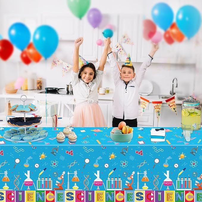 4 PCS Science Tablecloth Decorations Mad Scientist Theme Birthday Party Supplies Science Table Cover Rectangular  51 x 86in Laboratory Table Covers for Lab Party Decor