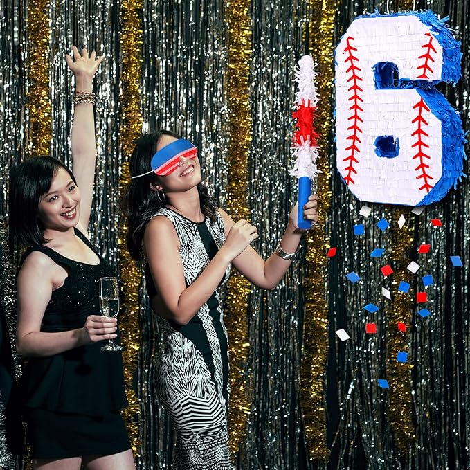 HyDren Baseball Piñata Baseball Party Decorations Number Piñata with Bat, Blindfold and Confetti, 16 Inch Sports Themed Birthday Party Supplies for Celebration Events(Number 6)