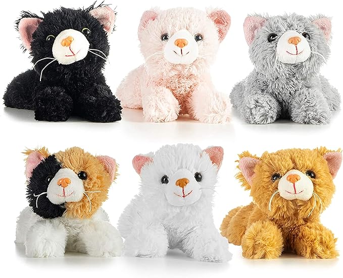 PREXTEX Realistic Looking Small Cat Stuffed Animal - 6 inch Stuffed Kittens with Lifelike Details - Plush Cat Set for Kids, Pet Toys, Home Decor, or Cat Lady Costume - Soft and Huggable - 6 Pack