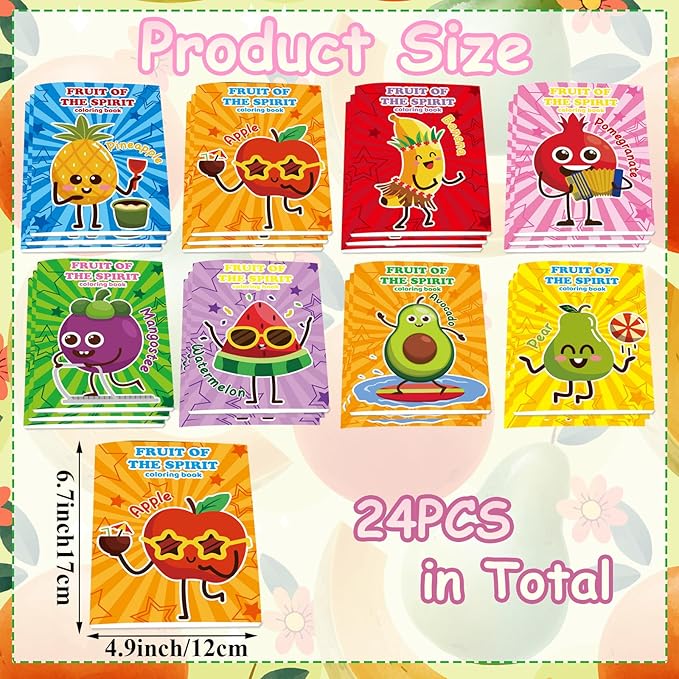 Lyosehy 24PCS Coloring Books Fruit Theme Party Favors Fruit Coloring Books Bulk Fruit Theme Including Pineapple pear Watermelon Banana Pomegranate Avocado etc. for Kids Home School Activity