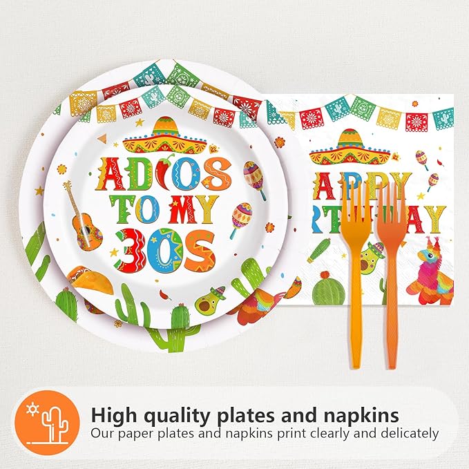 96Pcs Taco 40th Birthday Party Supplies Mexican Fiesta Adios To My 30s Plates and Napkins Disposable Mexican Tableware Sets for Adults Cinco De Mayo 40 Years Old Birthday Decorations,Serves 24﻿