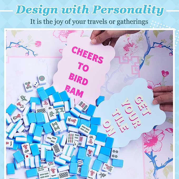 Soulchen 4 Pcs Mahjong Tile Mixer Shufflers for Mixing and Shuffling Tiles Plastic Mahjong Accessories Gifts for Lovers Games Decorative Printed Design (Pastel Syle)