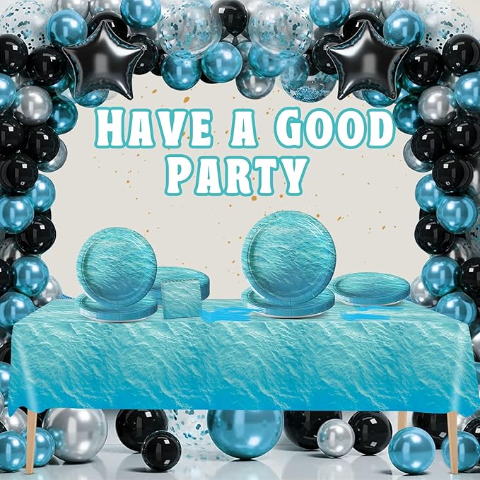 gisgfim 98 Pcs Ocean Sea Party Supplies Ocean Waves Party Plates Ocean Sea Party Tablecloth Ocean Theme Party Decorations for Adults Ocean Sea Tableware Paper Forks Napkins Plates for 24 Guests