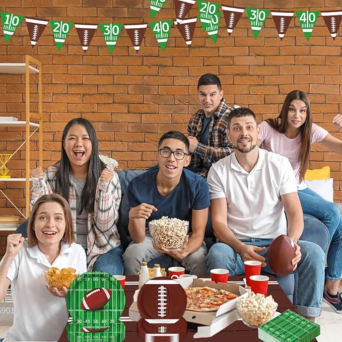 Football Party Supplies Kit, Serves 50 Football Party Decorations Includes Dinner Plates, Dessert Plates, Napkins Perfect for Football Birthday Game Day Tailgate Decorations